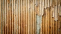 Rustic weathered corrugated metal sheet with flaking paint and visible rust showing signs of age and decay. Generative AI Royalty Free Stock Photo