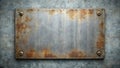 Rustic weathered metal plate with oxidized surface and brass fasteners on a textured background. Generative AI Royalty Free Stock Photo