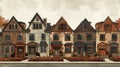 Rustic weathered townhouses in shades of earthy browns and tans with pops of burnt orange and rust in the trim and Royalty Free Stock Photo