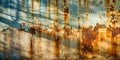 Rustic weathered wall with peeling paint and rust stains showing the effects of time and the elements. Generative AI Royalty Free Stock Photo