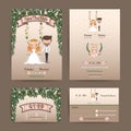 Rustic wedding cartoon bride and groom couple