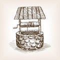 Rustic well sketch style vector illustration