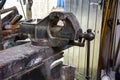 A rustic, well-used bench vice in an old workshop captures the timeless essence of craftsmanship and rugged engineering Royalty Free Stock Photo