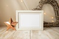 Rustic white Christmas picture frame mock up