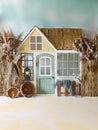 Rustic cute house and pampas custom made sett up Royalty Free Stock Photo