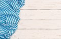 Blue tablecloth on rustic white wood table background with copy space Royalty Free Stock Photo