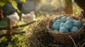 The basket of blue eggs.AI generated image Royalty Free Stock Photo