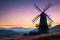 Rustic Windmill Silhouette Against a Twilight Sky, Vanes Motion Blurred as They Capture the Fading Light