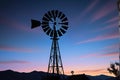 Rustic Windmill Silhouette Against a Twilight Sky, Vanes Motion Blurred as They Capture the Fading Light