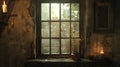 Rustic window with candles and dried flowers in a vintage interior Royalty Free Stock Photo