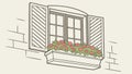 Rustic Window with Flower Box and Shutters Vector, vector design Generative AI Royalty Free Stock Photo
