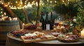 A rustic wine and dine event with barrels, charcuterie boards, and Royalty Free Stock Photo