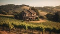 Rustic winery nestled in idyllic vineyard landscape generated by AI