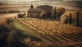 Rustic winery in tranquil Italian countryside at dawn generated by AI