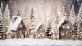 Rustic winter scene with wooden decorations and snow