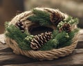 Rustic Winter Wreath DIY Simple Elegant Holiday Decor with Pine Branches, Berries Burlap Easy Christmas Craft Tutorial Royalty Free Stock Photo