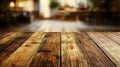 Rustic Wood Table Top with Blurred Kitchen Background for Product Mockups and Design Presentations Royalty Free Stock Photo