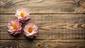 Rustic wooden background with delicate pastel pink flowers arranged in a simple, elegant composition. Generative AI Royalty Free Stock Photo