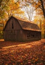 Rustic Wooden Barn in Autumn Woods Royalty Free Stock Photo
