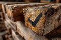 Rustic Wooden Beam with Check Mark Symbol for Construction Projects Generative AI Royalty Free Stock Photo