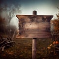 Rustic Wooden Blank Empty Sign Post Outdoors Halloween Background Royalty Free Stock Photo