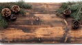 Rustic Wooden Board with Festive Pine Branches, Berries, and Pinecones for Holiday Decor Royalty Free Stock Photo