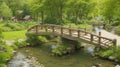 A rustic wooden bridge crossing a small stream in the heart of the village.