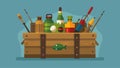 A rustic wooden crate filled with antique fishing lures reels and rods evoking memories of simpler times spent by the