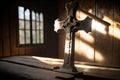 Rustic chapel cross illuminated by serene light, generative AI