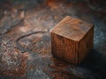 Rustic wooden cube on dark background Royalty Free Stock Photo