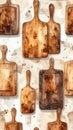 Rustic Wooden Cutting Boards Seamless Pattern Watercolor Illustration Royalty Free Stock Photo