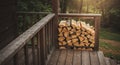 Rustic Wooden Deck with Stacked Firewood Royalty Free Stock Photo