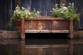 rustic wooden horse trough with water reflections