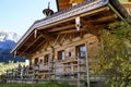 a rustic alpine wooden house in the Austrian Alps of the Gramai Alm region Royalty Free Stock Photo