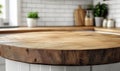 Rustic wooden kitchen table with natural finish in modern kitchen setting Royalty Free Stock Photo