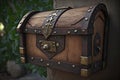 rustic wooden mailbox with leather strap and brass lock