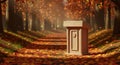 Rustic Wooden Outhouse Surrounded by Autumn Foliage on a Forest Path Royalty Free Stock Photo