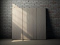 Rustic Wooden Panel Against Textured Brick Wall Royalty Free Stock Photo
