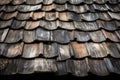 Rustic wooden roof close up shot.