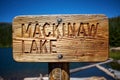 Rustic wooden signpost for Mackinaw Lake Royalty Free Stock Photo