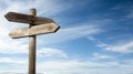 Rustic wooden signpost with opposing arrows, a symbol of choice and diverging paths