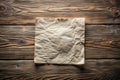 A rustic wooden surface with a single sheet of aged and crumpled paper. Generative AI Royalty Free Stock Photo