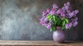 A rustic wooden table adorned with a simple vase of lilacs, filling the air with the scent of spring Royalty Free Stock Photo