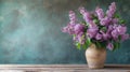 A rustic wooden table adorned with a simple vase of lilacs, filling the air with the scent of spring Royalty Free Stock Photo