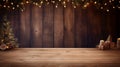 A rustic wooden table charming Christmas setting with classic ornaments, AI Generated