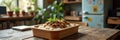 Rustic wooden table with plant-based dish in cozy kitchen setting Royalty Free Stock Photo
