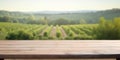 Rustic Wooden Table for Product Display with Blurred French Vineyard as Backdrop Royalty Free Stock Photo