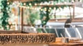 Outdoor Kitchen With Wooden Counter, Stainless Grills, and String Lights Royalty Free Stock Photo