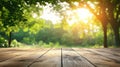 Rustic Wooden Table in Sunny Summer Park Royalty Free Stock Photo