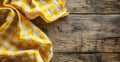 Rustic Wooden Table with Yellow Gingham Tablecloth Royalty Free Stock Photo